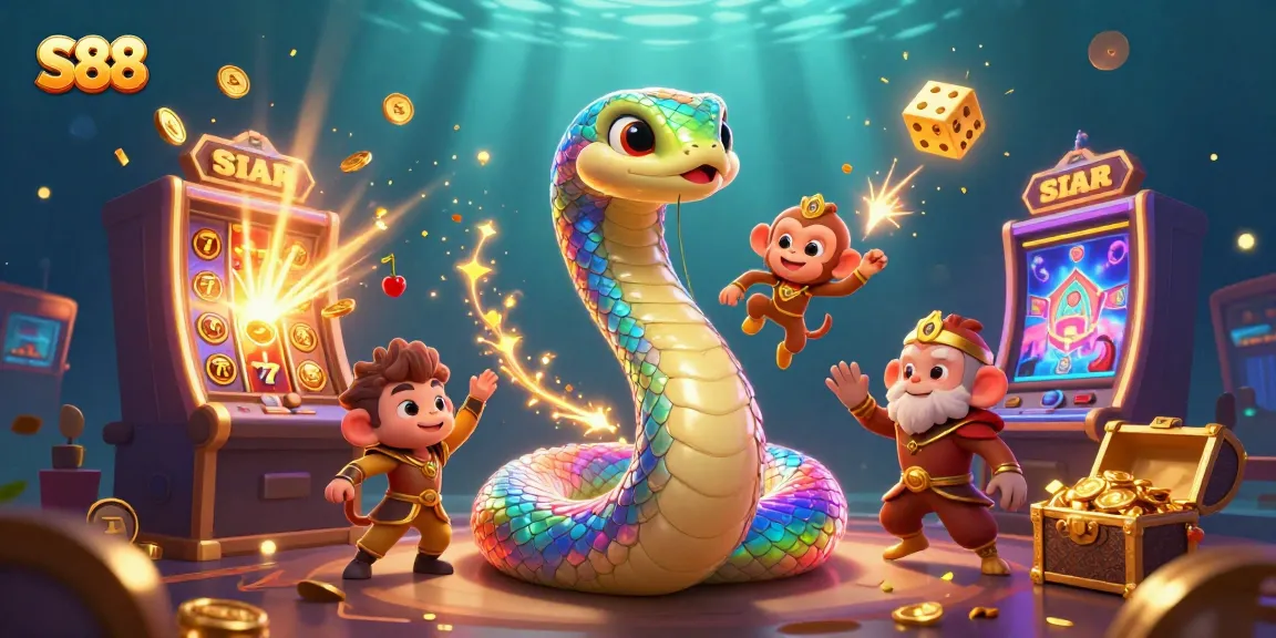S88 brings excitement with a vibrant jackpot scene featuring a rainbow serpent and a golden monkey king.
