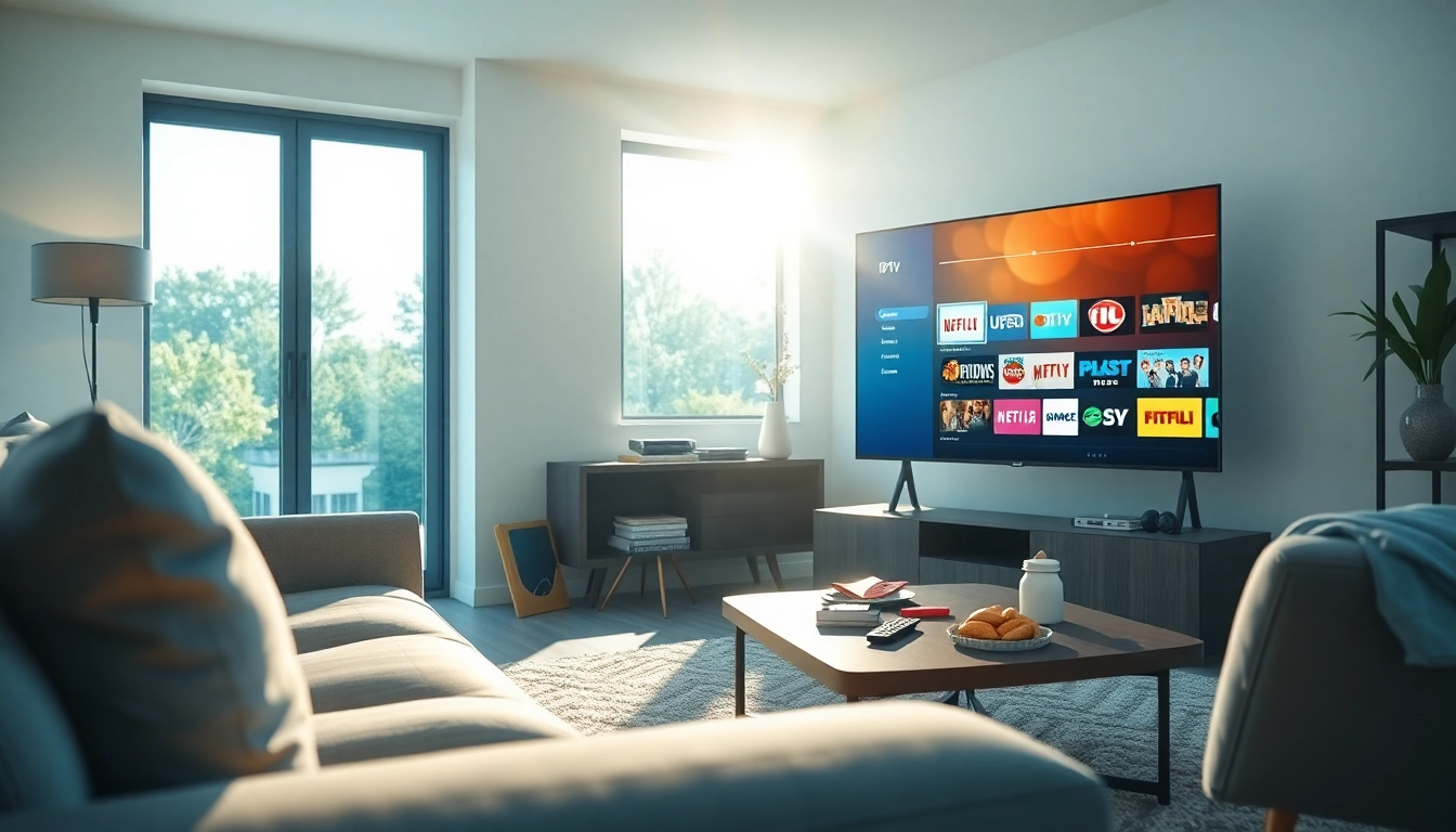 Experience free iptv trial on a sleek TV setup in a cozy living room