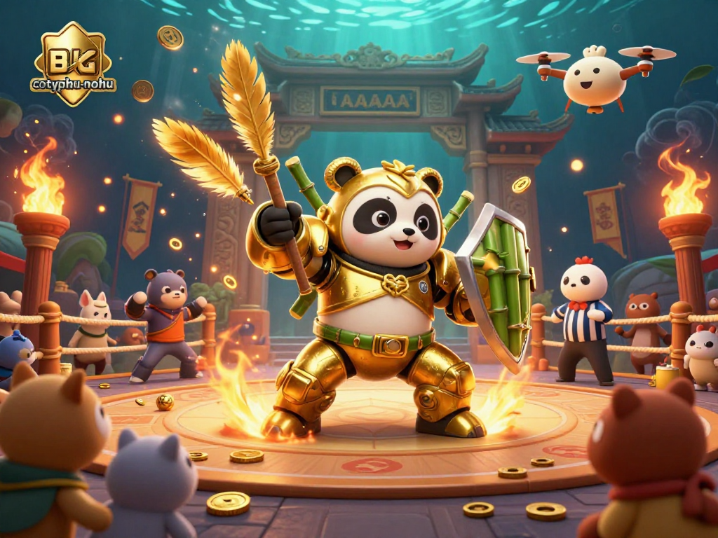Engage in exciting gameplay with cotyphu-nohu featuring a golden panda in a dynamic casino scene.