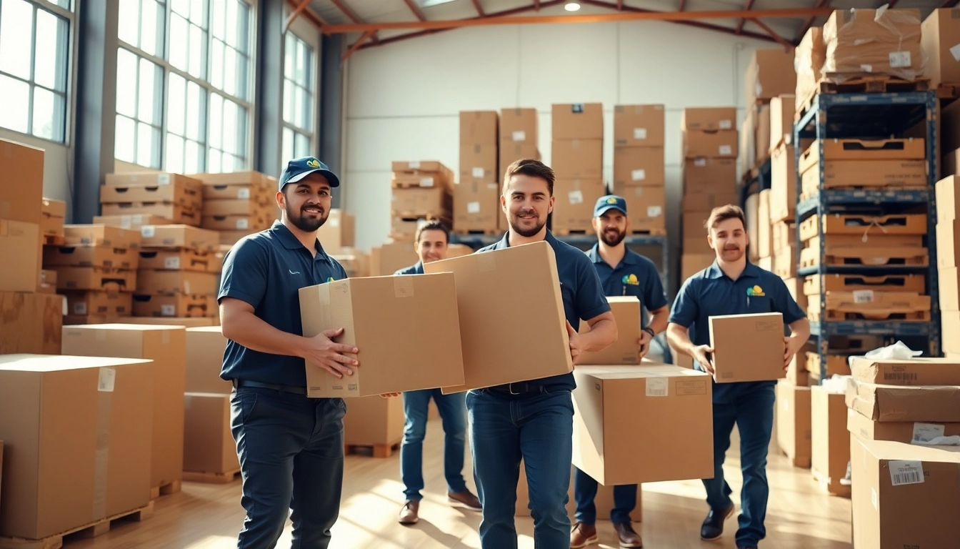 Efficient team of moving companies Beaufort SC engaged in moving tasks at a modern facility.