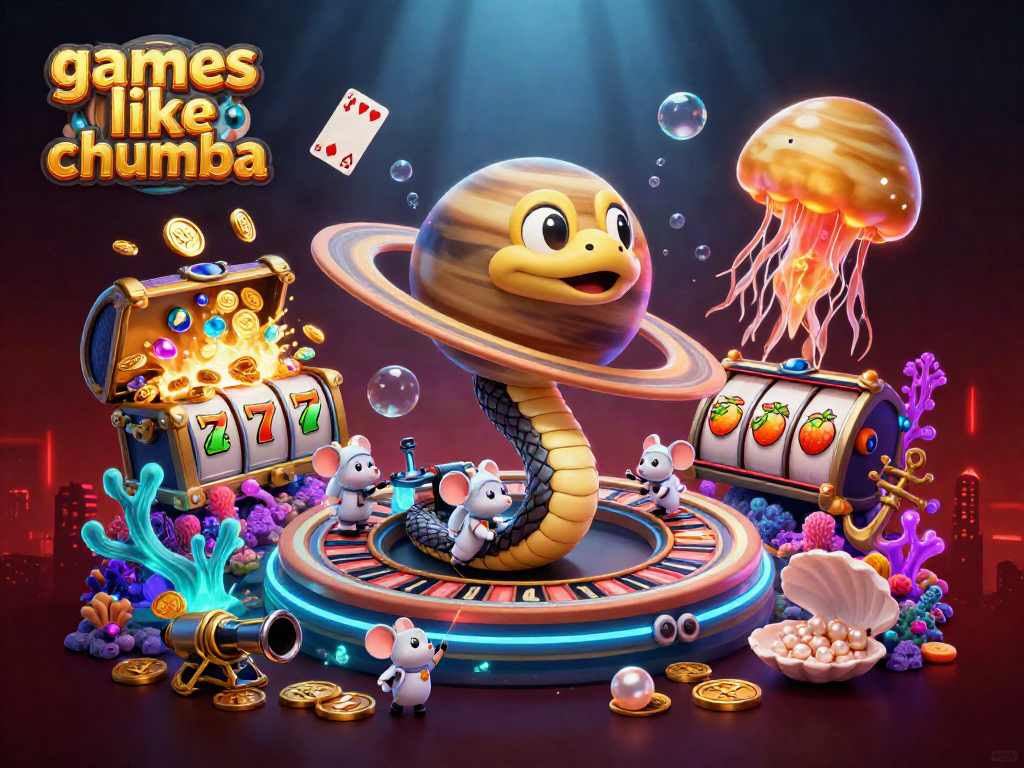 Play games like chumba with vibrant visuals, featuring an engaging cosmic gaming scene.