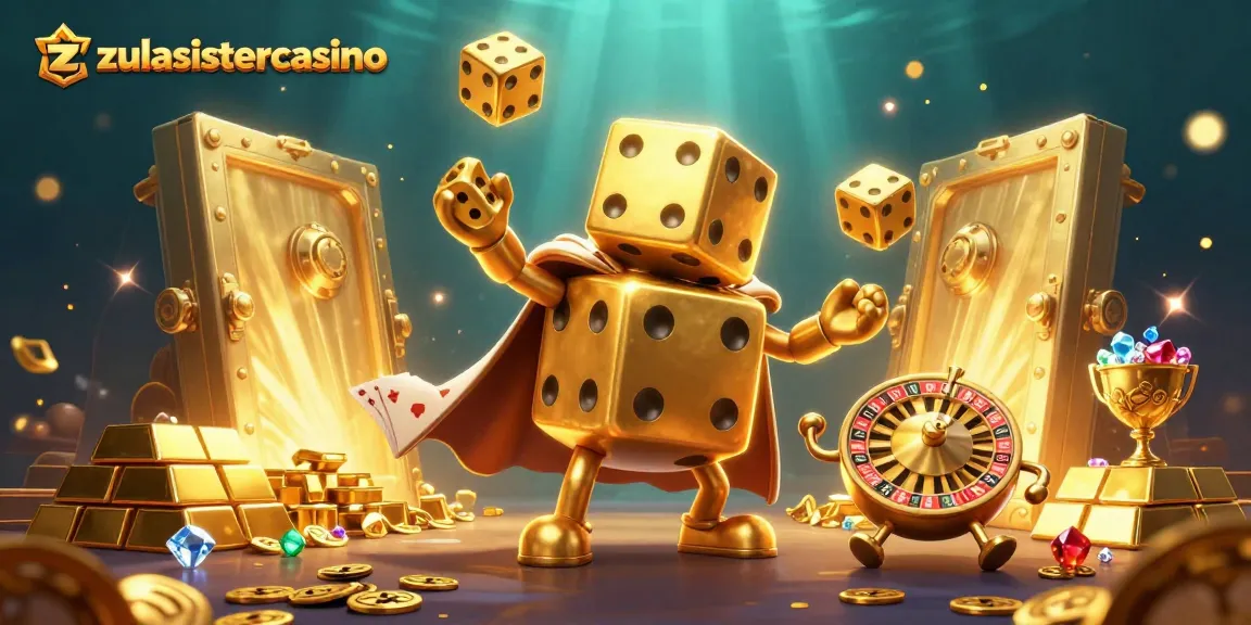 Experience the thrill of zulasistercasino with golden dice characters and exciting casino elements.