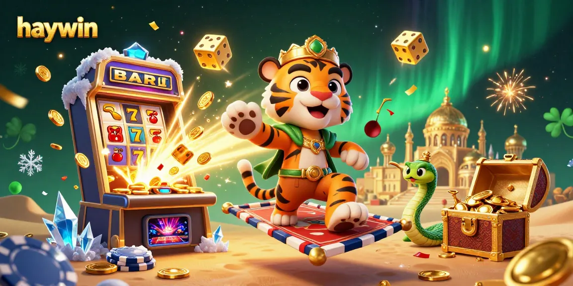Win big with haywin as a vibrant Arabian Nights-themed casino illustration showcases various exciting game elements.