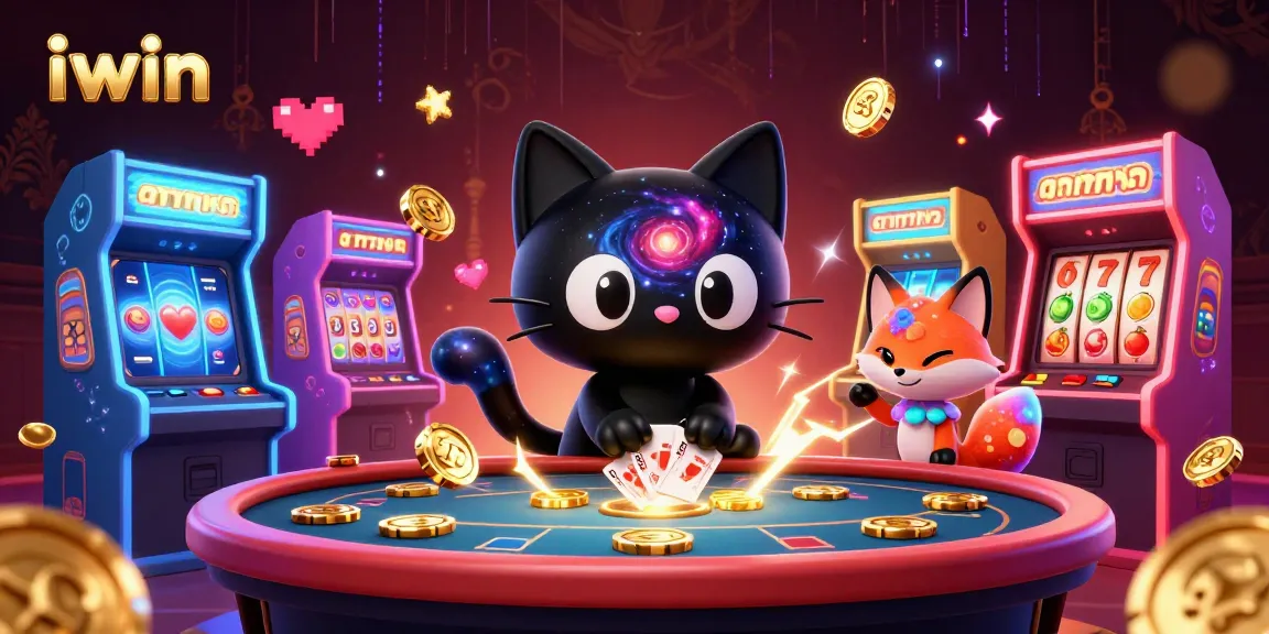Engage in thrilling gaming at iwin casino with colorful characters, slot reels, and vibrant arcade machines.