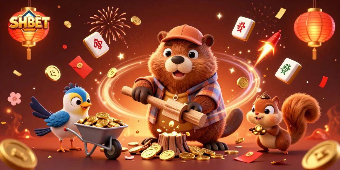 Experience thrilling wins at SHBET with an enchanted scene of a lumberjack beaver collecting golden coins.