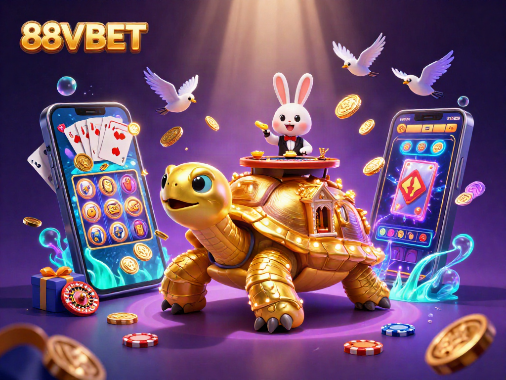 Experience the thrilling gaming world of 88VBET with a vibrant casino scene featuring unique characters and rich details.