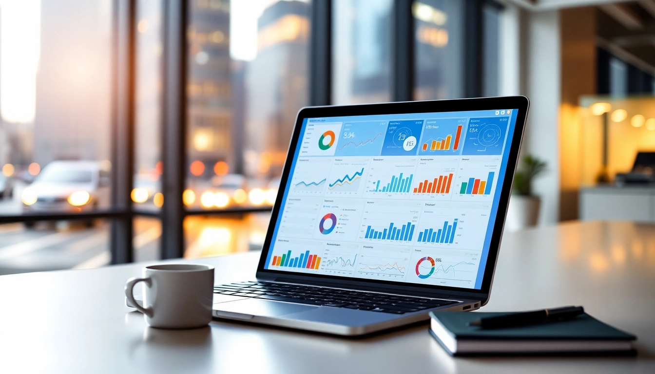 Utilize app intelligence tools with an advanced analytics dashboard displayed on a laptop.