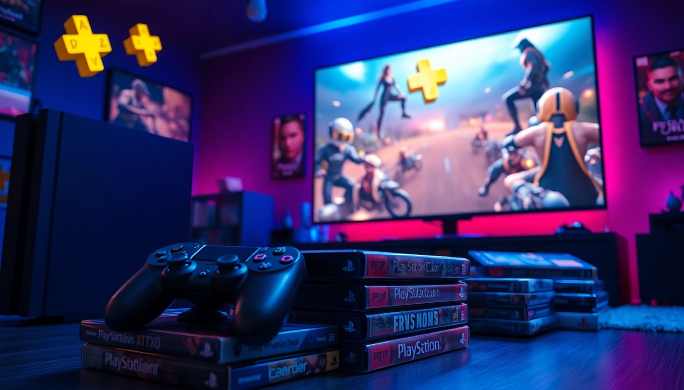 Engaging setup of PS Plus Premium games displayed on a vibrant gaming setup featuring a PlayStation console.