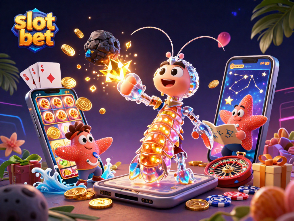 Slot bet yang menarik dengan simbol keberuntungan dan jackpot berkilauan.