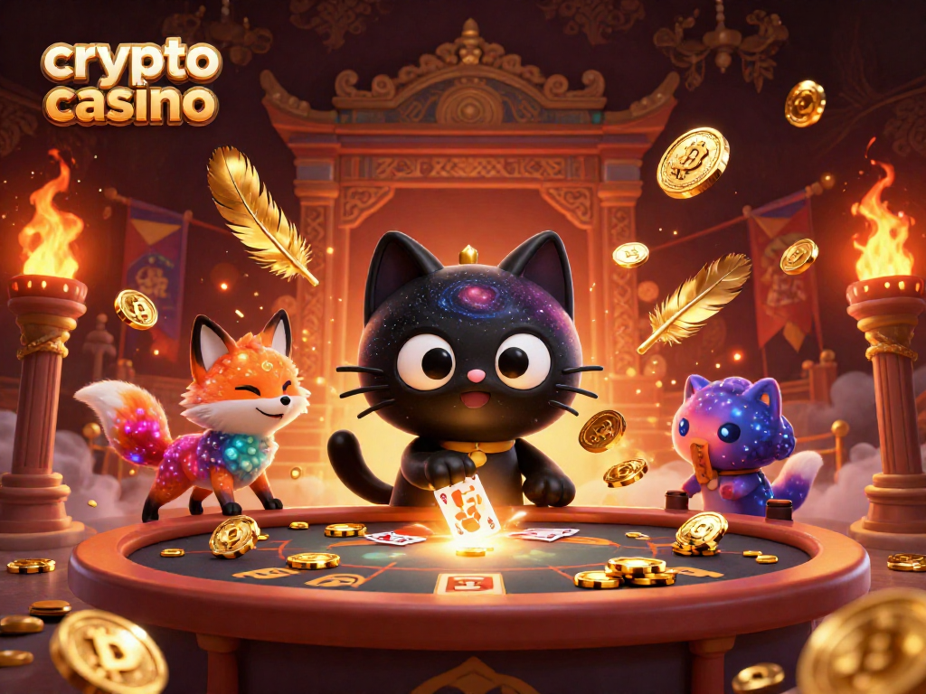 Gagnez au crypto casino avec des pièces de Bitcoin et des cartes à jouer dans un univers captivant.
