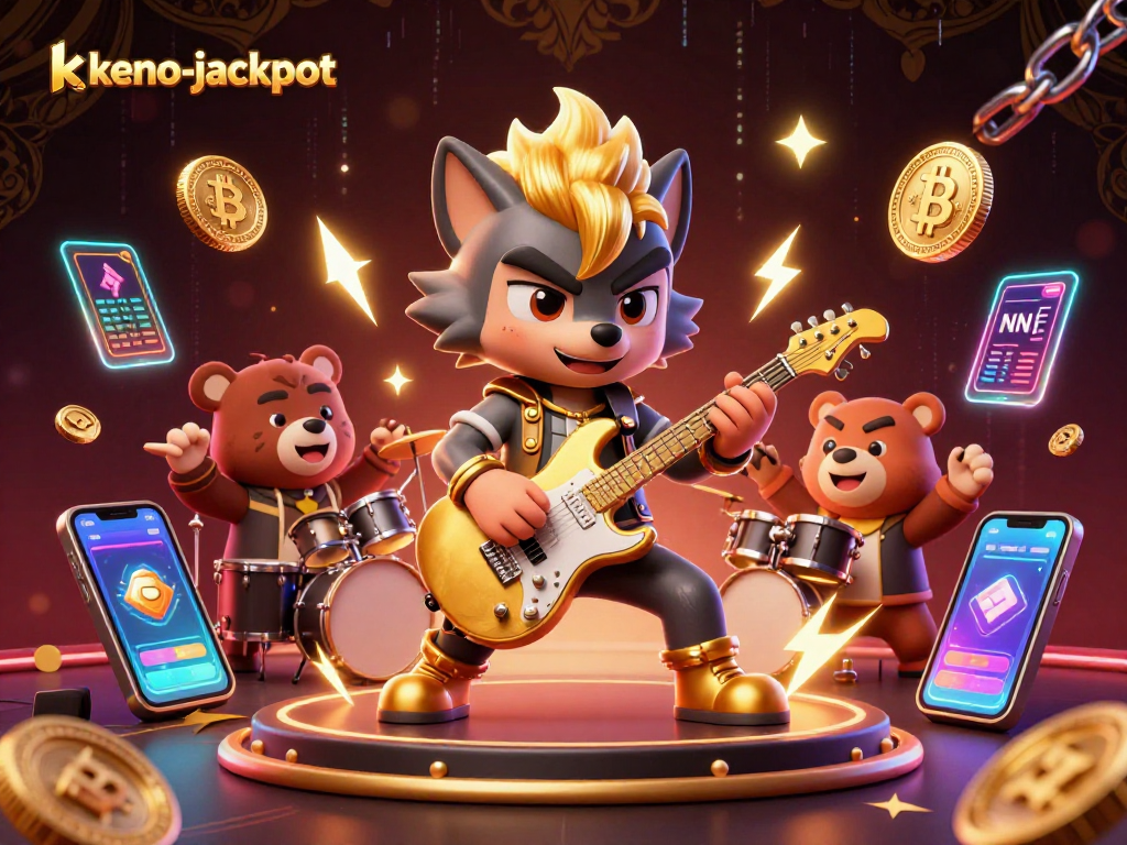 Keno-jackpot: Experience thrilling gameplay with dynamic characters in a vibrant casino stage.
