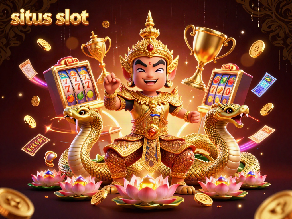 Menangkan situs slot dengan penjaga kuil 3D yang berani dan simbol slot yang bersinar.