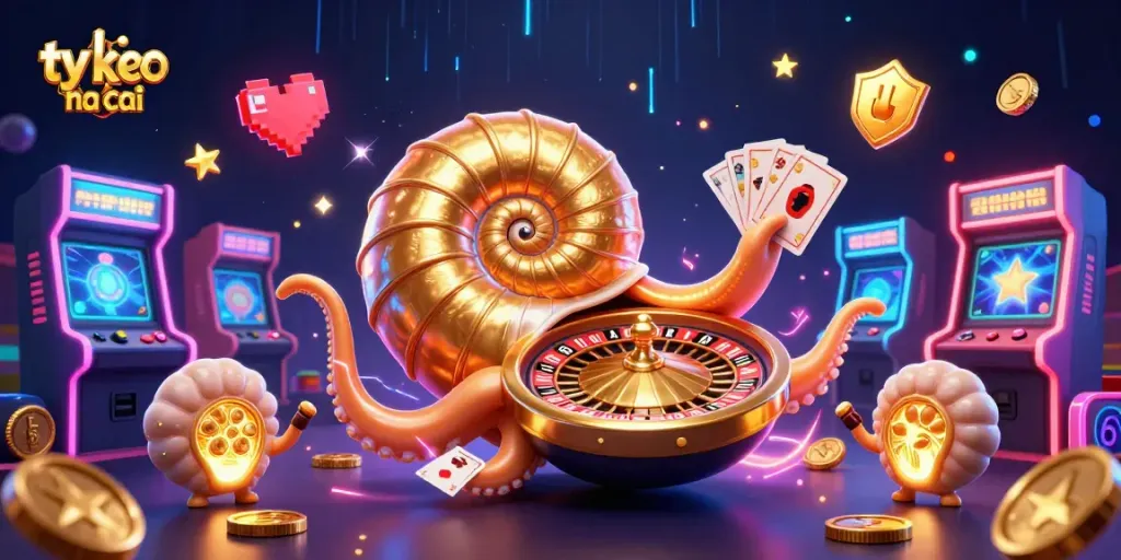 Engage in thrilling gameplay with ty le keo nha cai at a lively casino scene featuring a golden roulette wheel and glowing fossils.