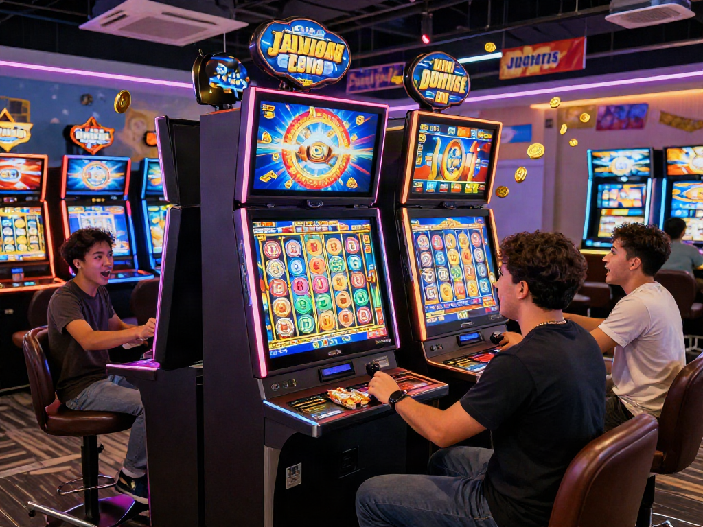 Players enjoying slot gacor hari ini in a vibrant gaming lounge with lively atmosphere.