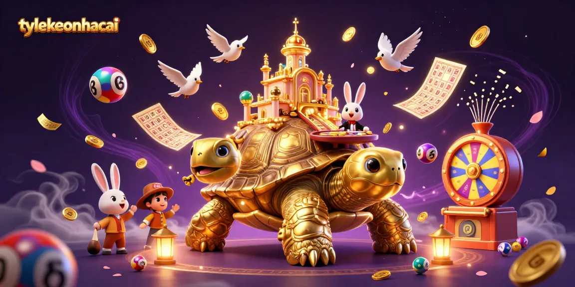Engage in thrilling gambling action with tylekeonhacai's dynamic casino scene featuring a tortoise, dealer, and lottery excitement.