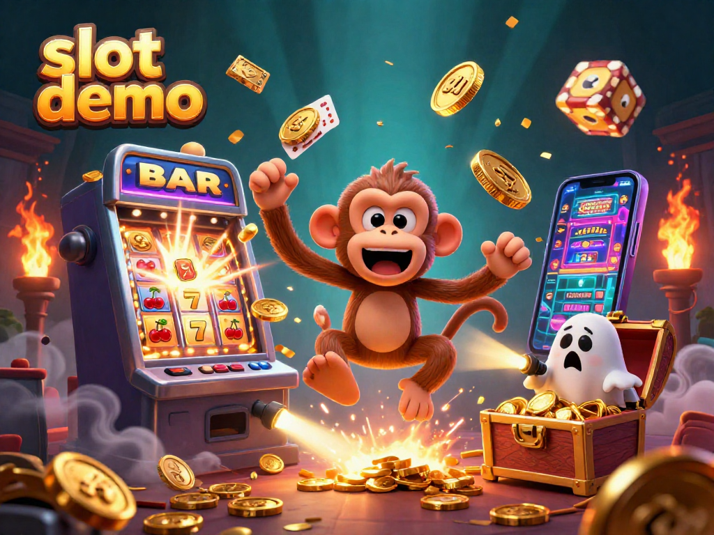 Slot demo di Gacor123, menampilkan suasana kasino penuh uang emas dan permainan menggembirakan.
