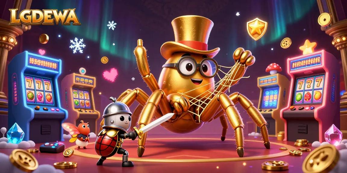 Win big with LGODEWA's vibrant gaming scene featuring a golden tarantula and beetle knight.