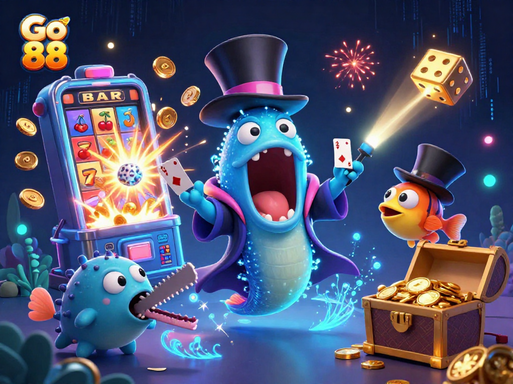 Go 88 featuring a magical deep-sea scene with characters showcasing thrilling card tricks and big wins.
