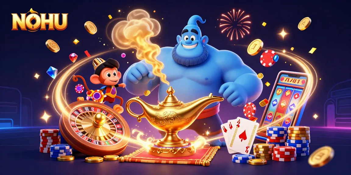 NOHU brings excitement to your gaming with vibrant 3D art of a genie and casino elements.