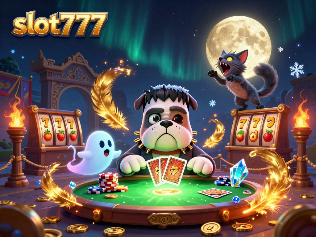 Experience high odds with slot777 in a lively casino scene featuring unique characters and game elements.