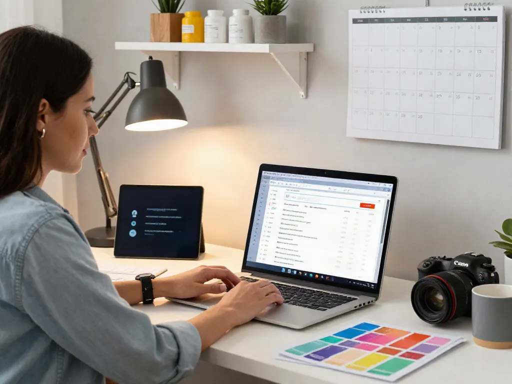 Woman analyzing e-commerce sales data on her laptop, click to enhance profits.