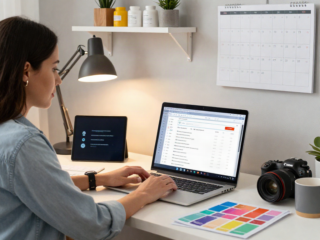 Woman analyzing e-commerce sales data on her laptop, click to enhance profits.