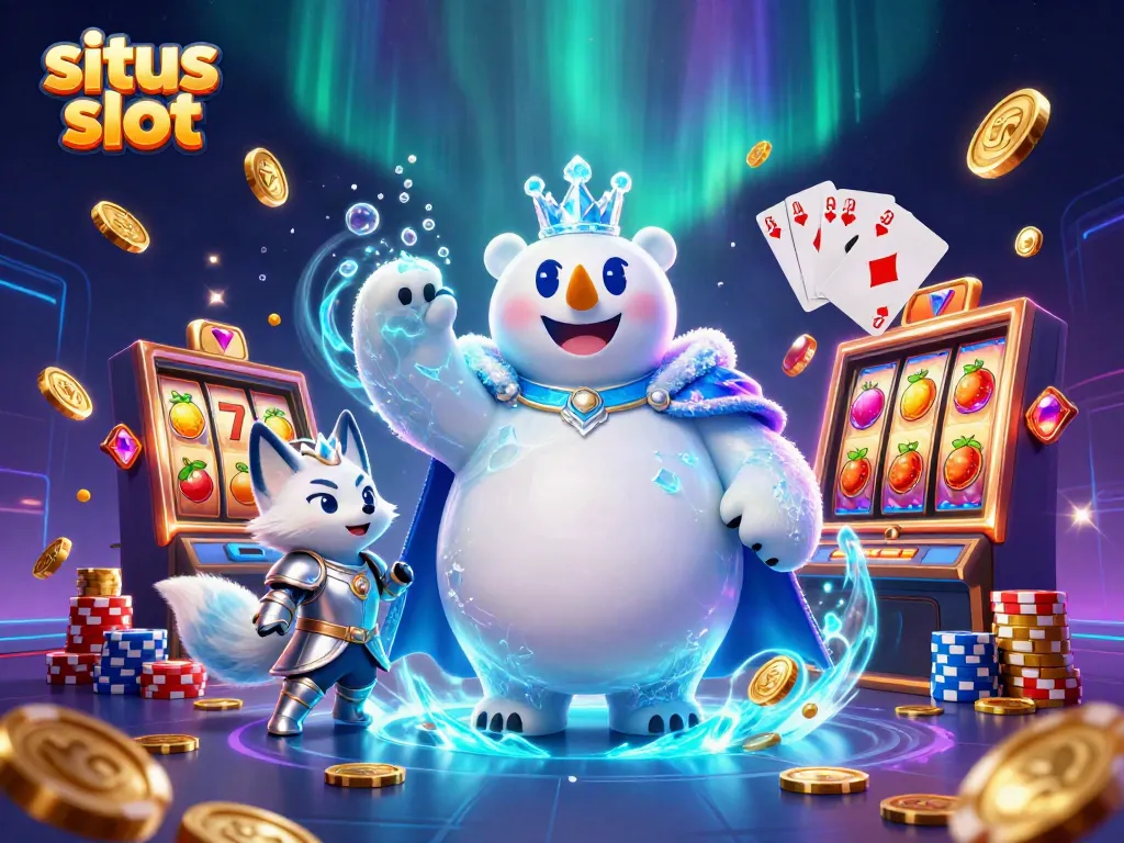 Memenangkan situs slot dengan simbol keberuntungan dan permainan yang mengasyikkan dalam ilustrasi 3D.