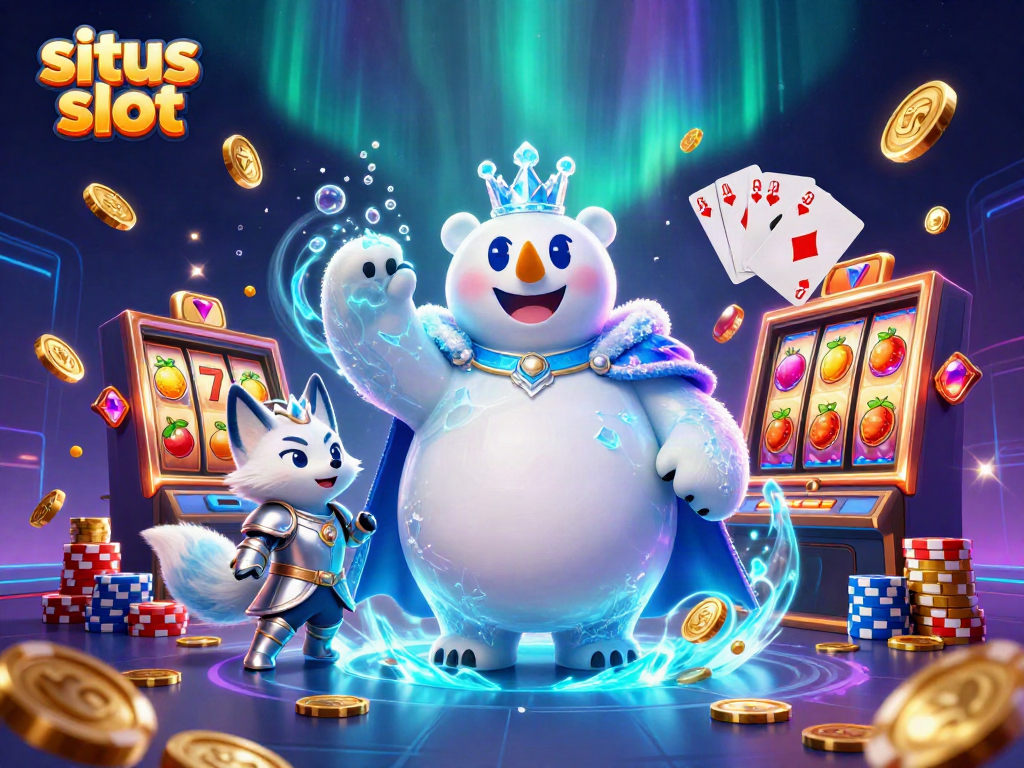Memenangkan situs slot dengan simbol keberuntungan dan permainan yang mengasyikkan dalam ilustrasi 3D.
