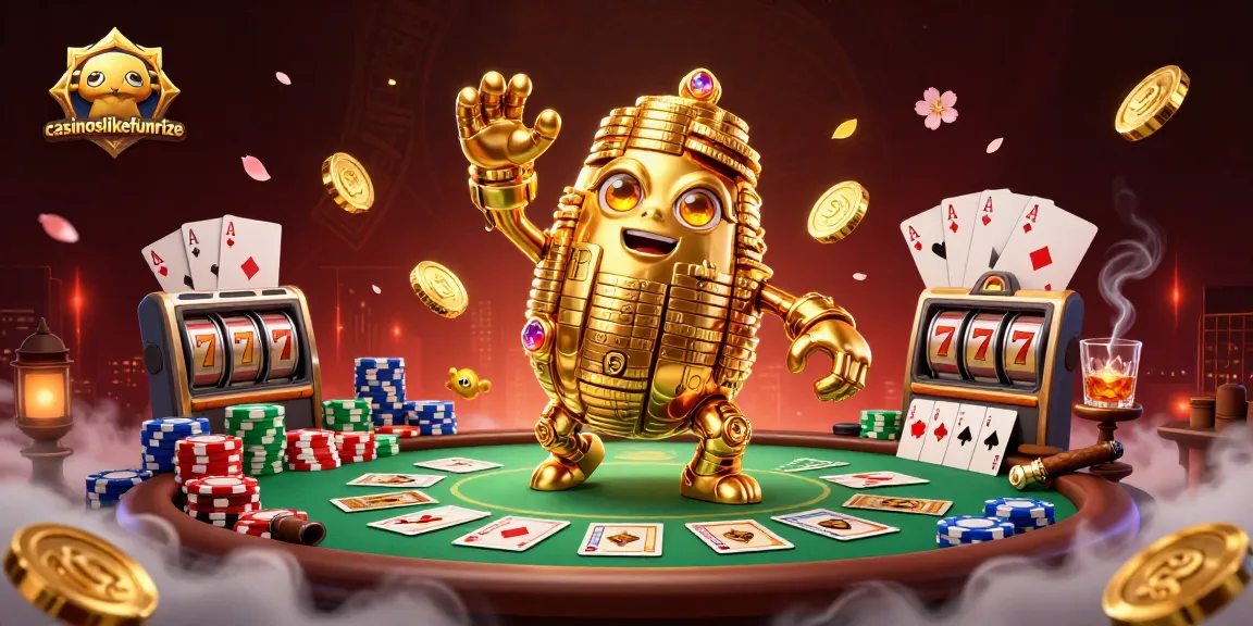 Experience winning with casinoslikefunrize, featuring a golden golem and rich casino elements.