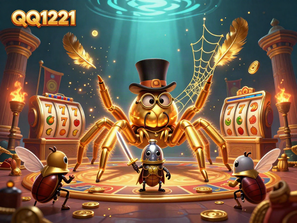 Experience exciting gameplay with QQ1221 and its stunning golden symbols in this vibrant casino art.