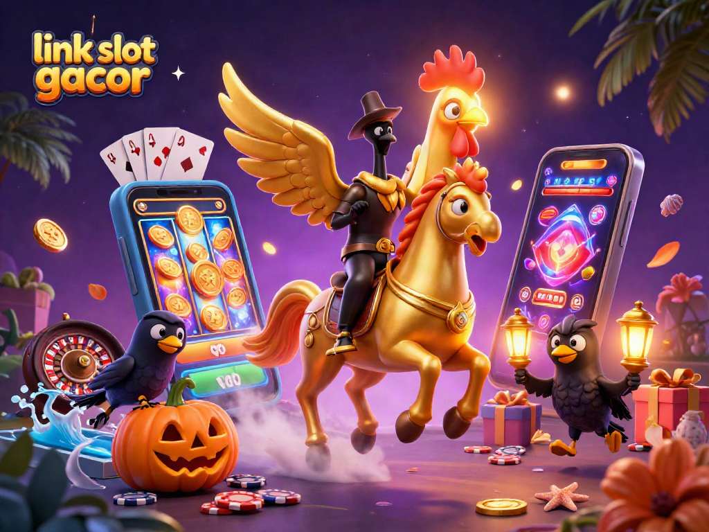 Permainan di link slot gacor dengan simbol beruntung di kasino malam yang megah.