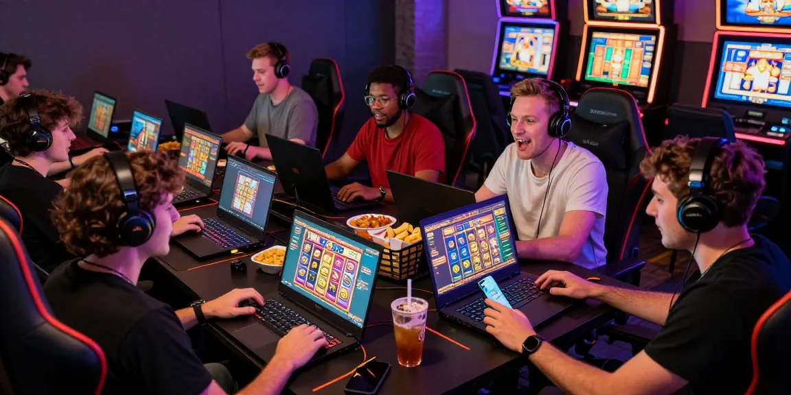 Exciting gaming moment with players using situs raja for online slot machines.