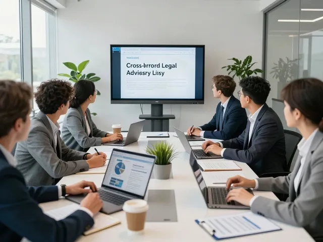 Lead Roedl team collaborating in a modern office environment, discussing legal advisory strategies.