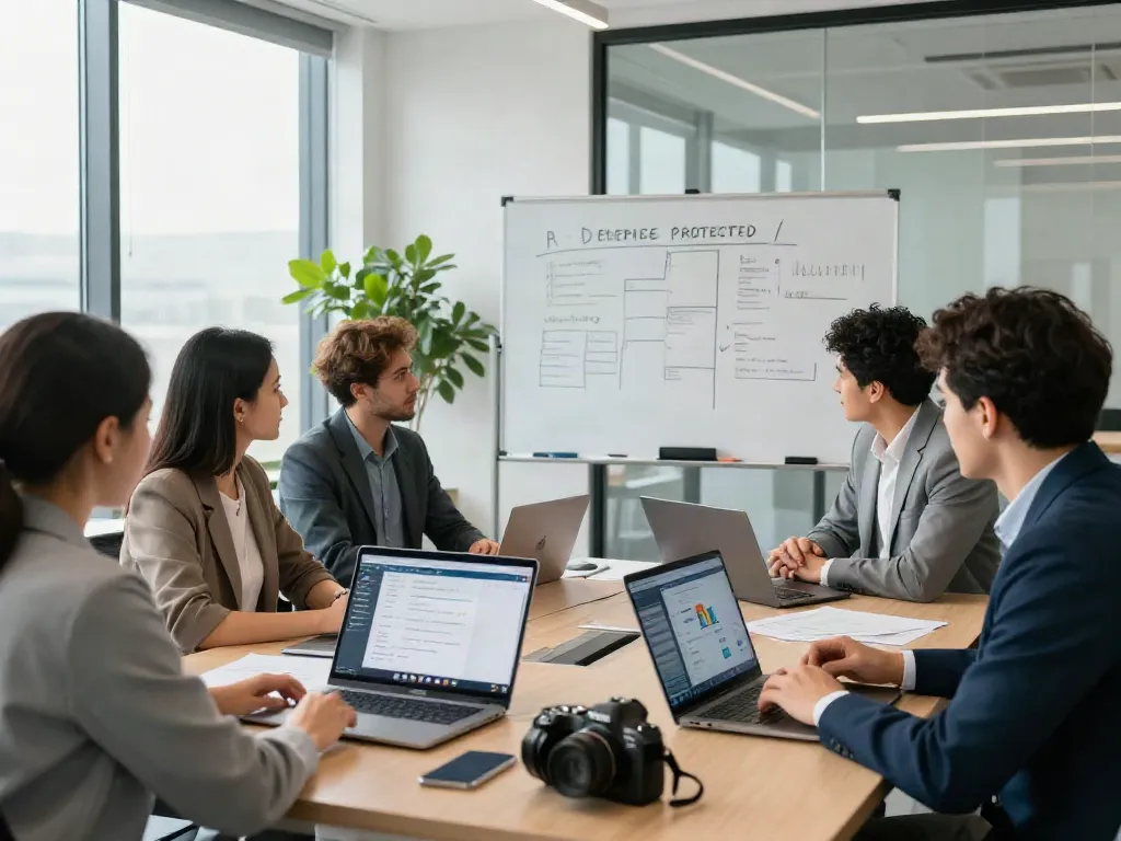 Team collaborating in a deepfake-protected meetings video conference.