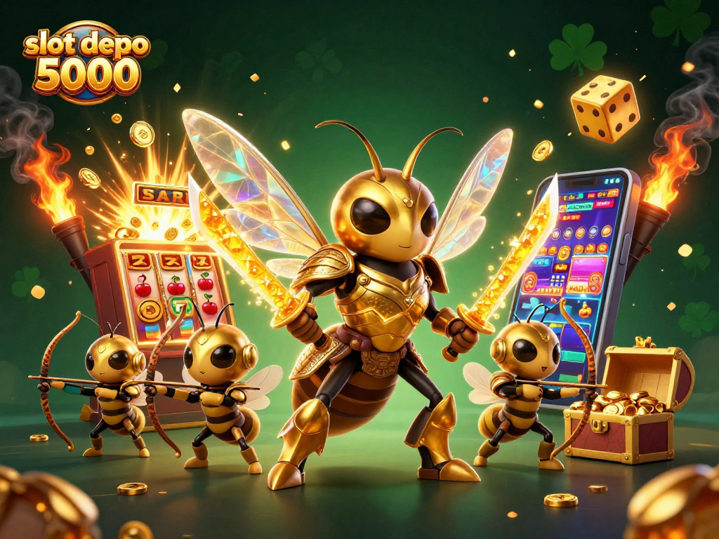 Experience excitement with slot depo 5000, featuring a dynamic 3D scene of gaming adventures!