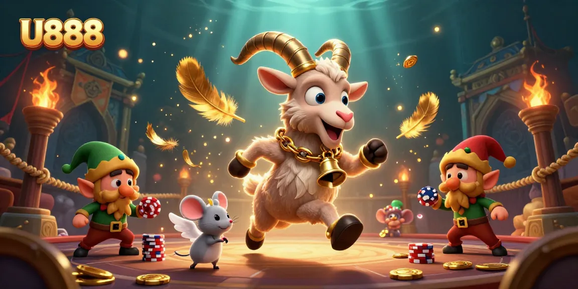 Experience U888's thrilling casino atmosphere with cartoon characters in a dynamic gaming scene.