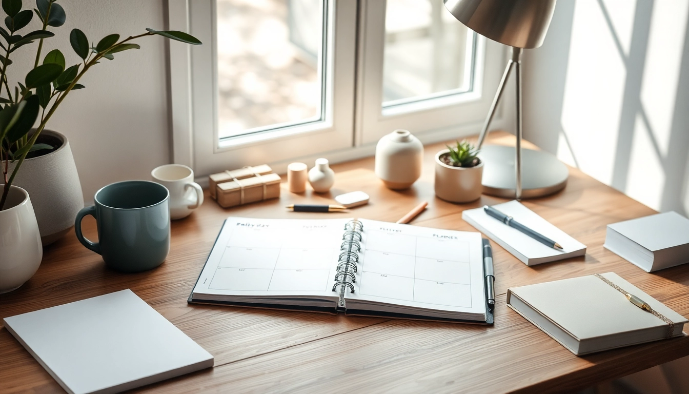 Enhance your Effortless Daily Organization with a beautifully arranged planner on a sleek desk.