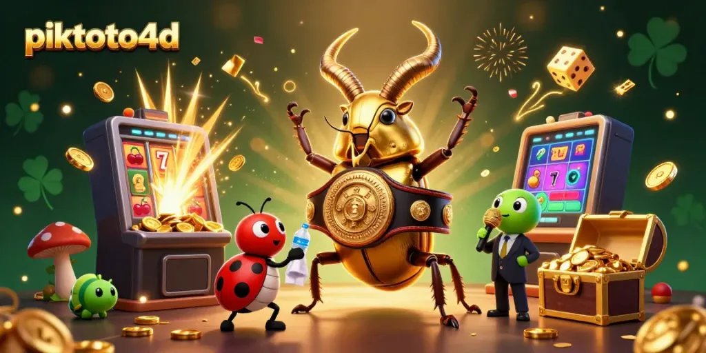 Engage with thrilling gameplay at piktoto4d, featuring dynamic golden stag beetle in an exciting casino scene.