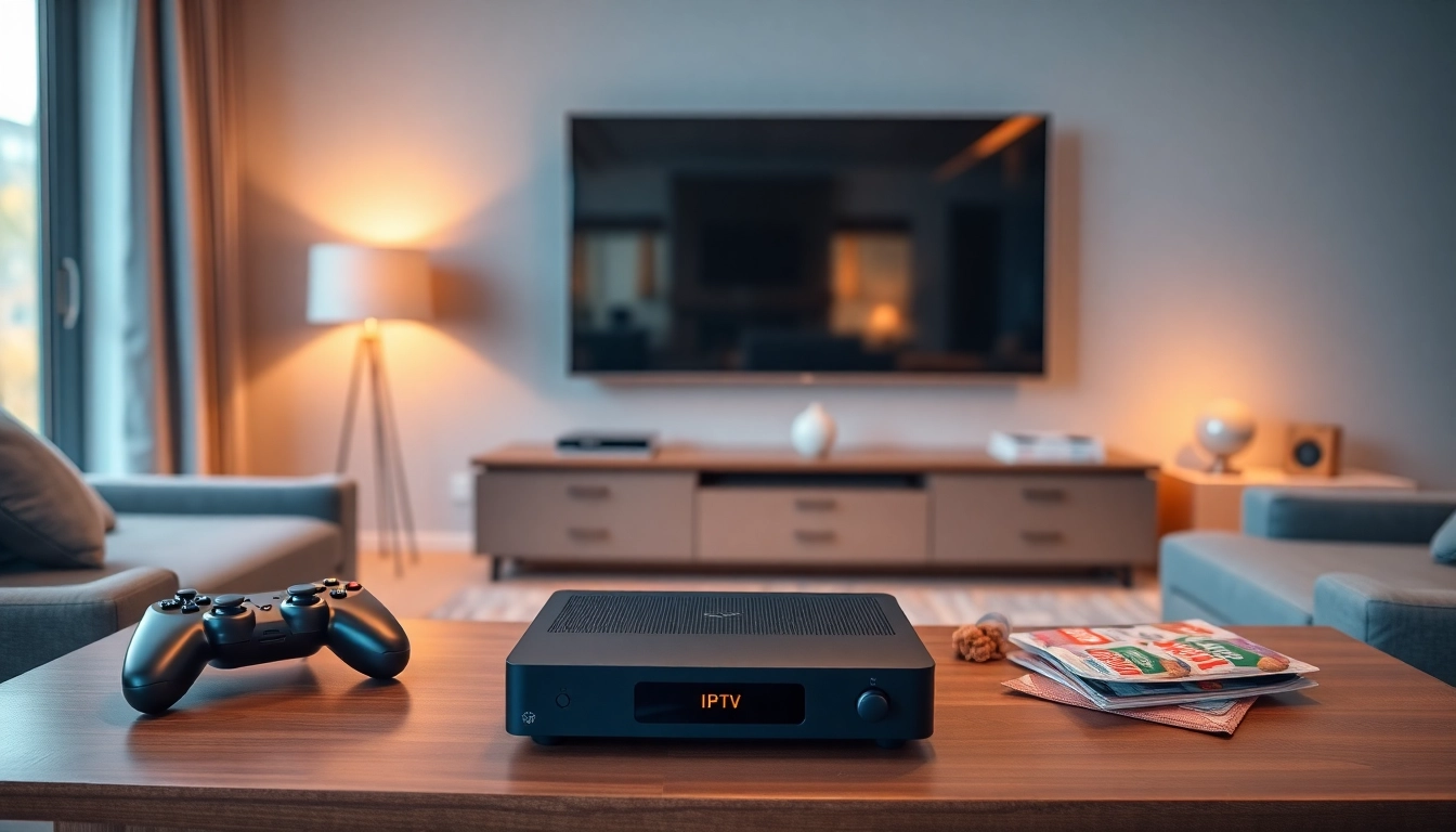 Enjoy FREE IPTV Trial with a sleek streaming device on an elegant entertainment setup.